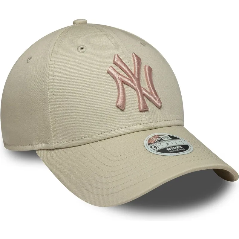 cappellino-curvo-beige-regolabile-con-logo-rosa-da-donna-9forty-league-essential-dei-new-york-yankees-mlb-di-new-era