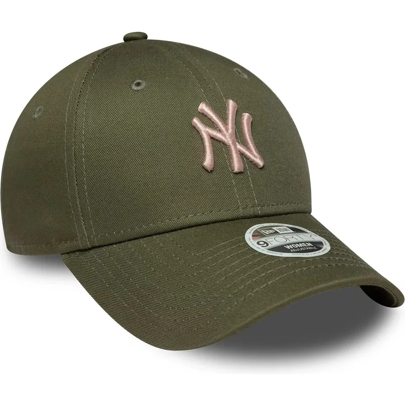 cappellino-curvo-verde-regolabile-con-logo-rosa-da-donna-9forty-league-essential-midi-dei-new-york-yankees-mlb-di-new-era