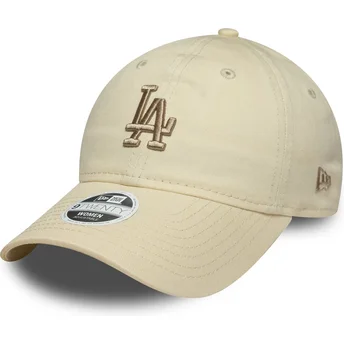 New Era Curved Brim Women 9TWENTY League Essential Midi Los Angeles Dodgers MLB Beige Adjustable Cap with Beige Logo