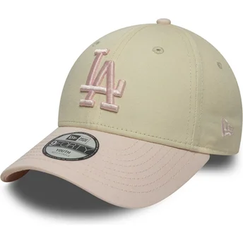 Cappellino curvo beige e rosa regolabile per bambino 9FORTY League Essential dei Los Angeles Dodgers MLB di New Era