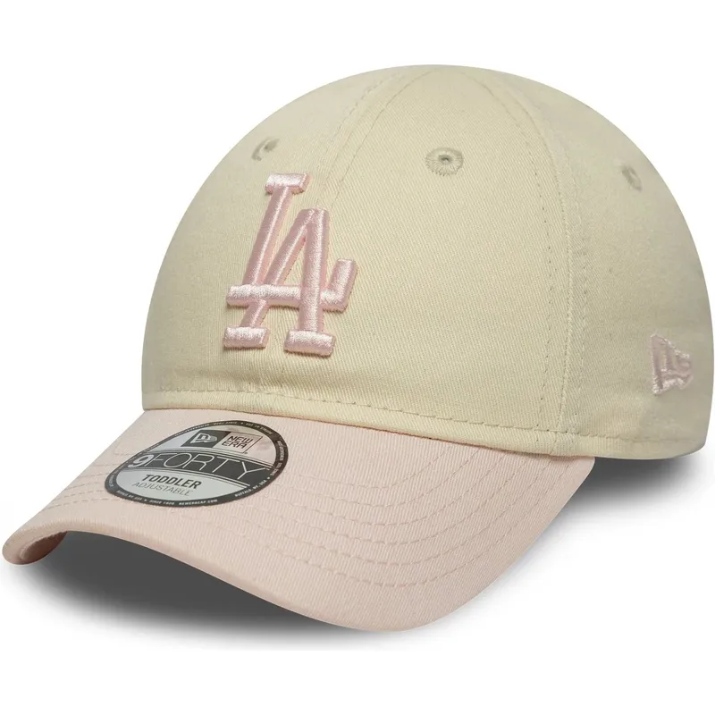 cappellino-curvo-beige-e-rosa-regolabile-per-bambino-piccolo-9forty-league-essential-dei-los-angeles-dodgers-mlb-di-new-era