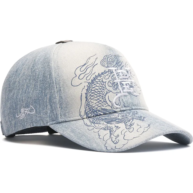 cappellino-curvo-blu-regolabile-crawling-dragon-washed-denim-di-ed-hardy