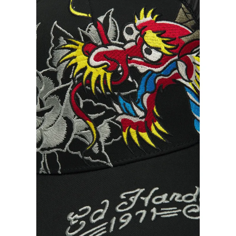 cappellino-trucker-nero-dragon-and-roses-graphic-di-ed-hardy
