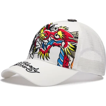 Cappellino trucker bianco 1971 Dragon And Roses di Ed Hardy