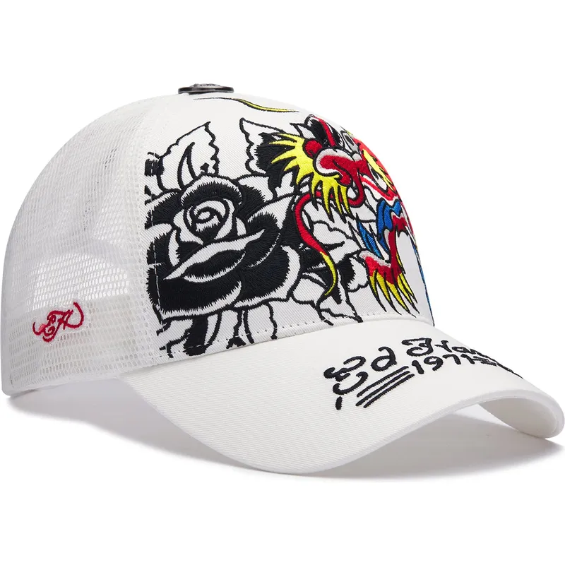 cappellino-trucker-bianco-1971-dragon-and-roses-di-ed-hardy