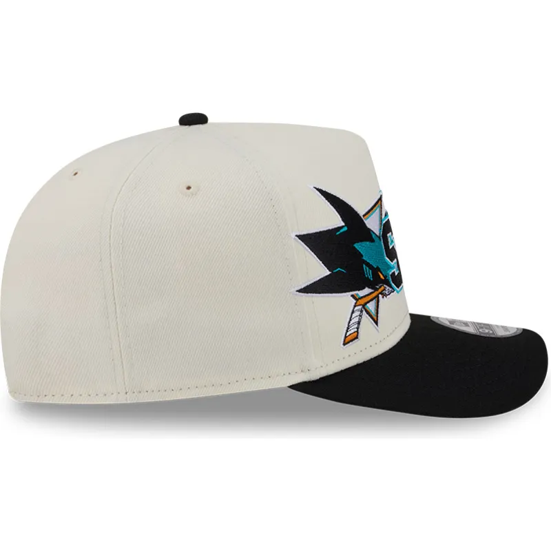 cappellino-visiera-curva-beige-e-nero-snapback-9fifty-a-frame-classic-di-san-jose-sharks-nhl-di-new-era