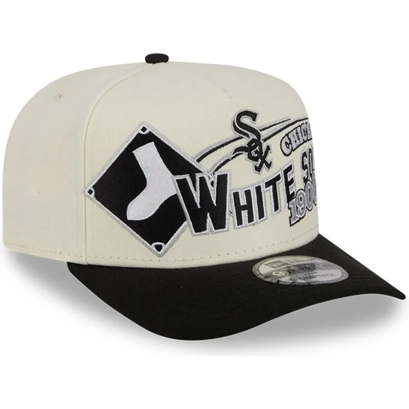 cappellino-curvo-beige-e-nero-snapback-9fifty-a-frame-classic-di-chicago-white-sox-mlb-di-new-era