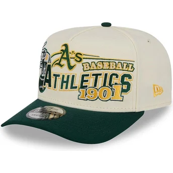 Cappellino curvo beige e verde snapback 9FIFTY A Frame Classic di Oakland Athletics MLB di New Era