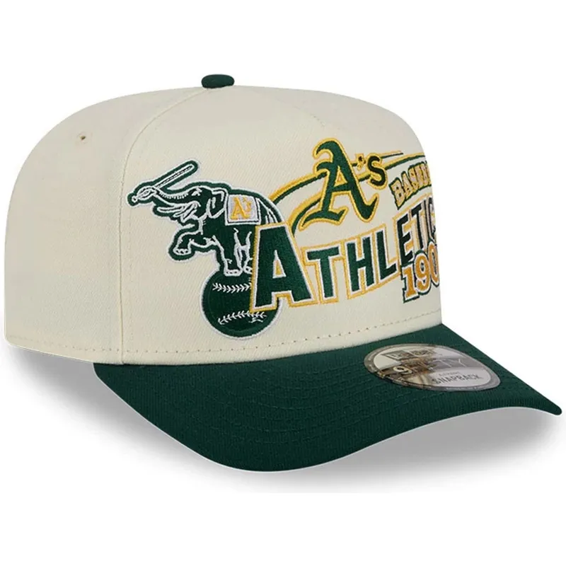 cappellino-curvo-beige-e-verde-snapback-9fifty-a-frame-classic-di-oakland-athletics-mlb-di-new-era