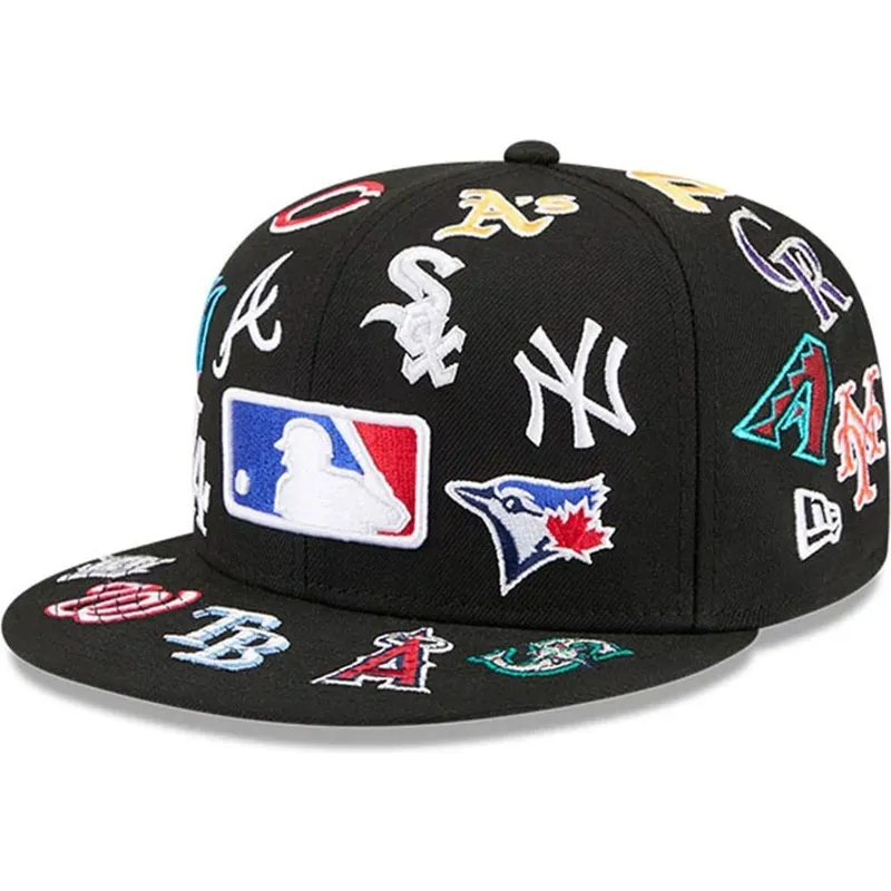 cappello-piatto-nero-aderente-59fifty-all-over-di-mlb-di-new-era