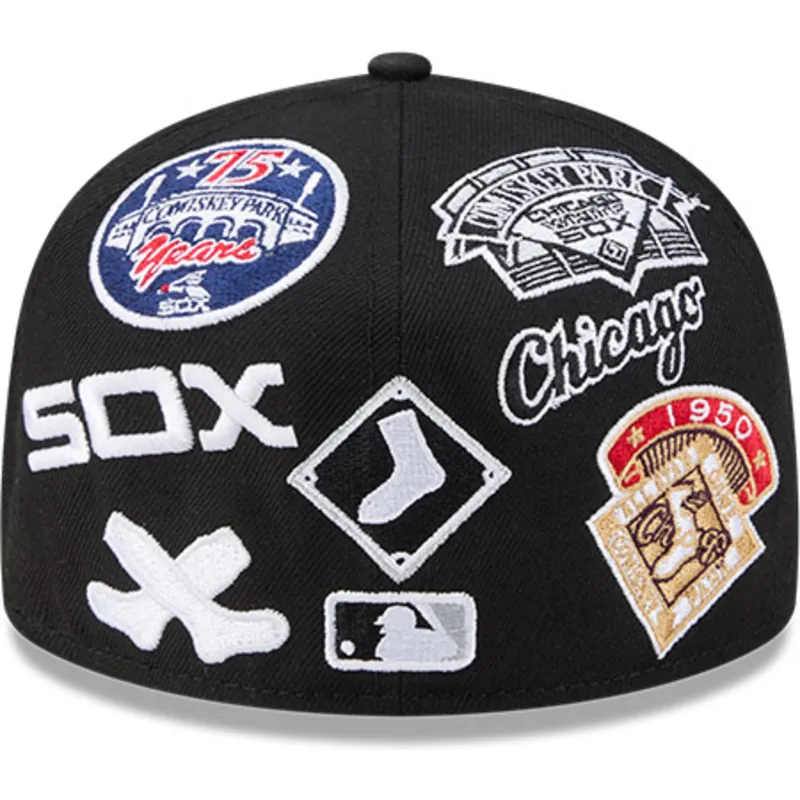 cappello-piatto-nero-aderente-59fifty-all-over-logos-dei-chicago-white-sox-mlb-di-new-era