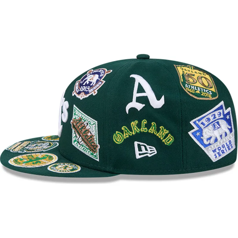cappello-piatto-verde-regolabile-59fifty-all-over-degli-oakland-athletics-mlb-di-new-era