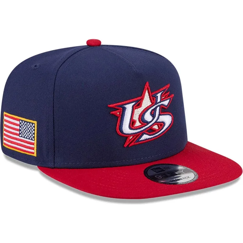 cappello-piatto-blu-marino-e-rosso-snapback-9fifty-a-frame-usa-2026-world-baseball-classic-di-new-era