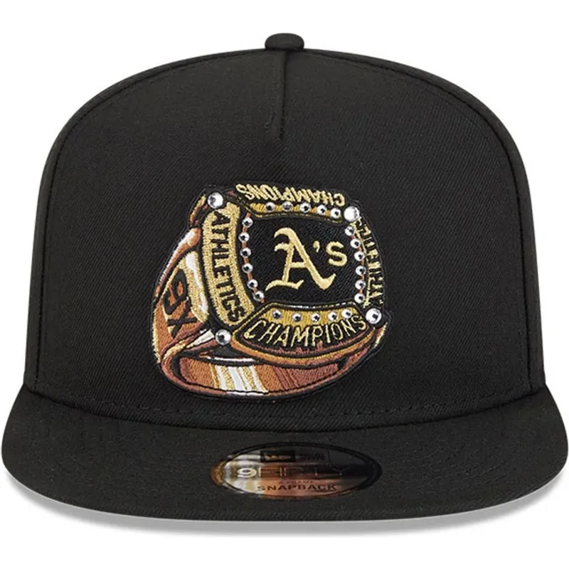 cappello-piatto-nero-snapback-9fifty-a-frame-ring-degli-oakland-athletics-mlb-di-new-era