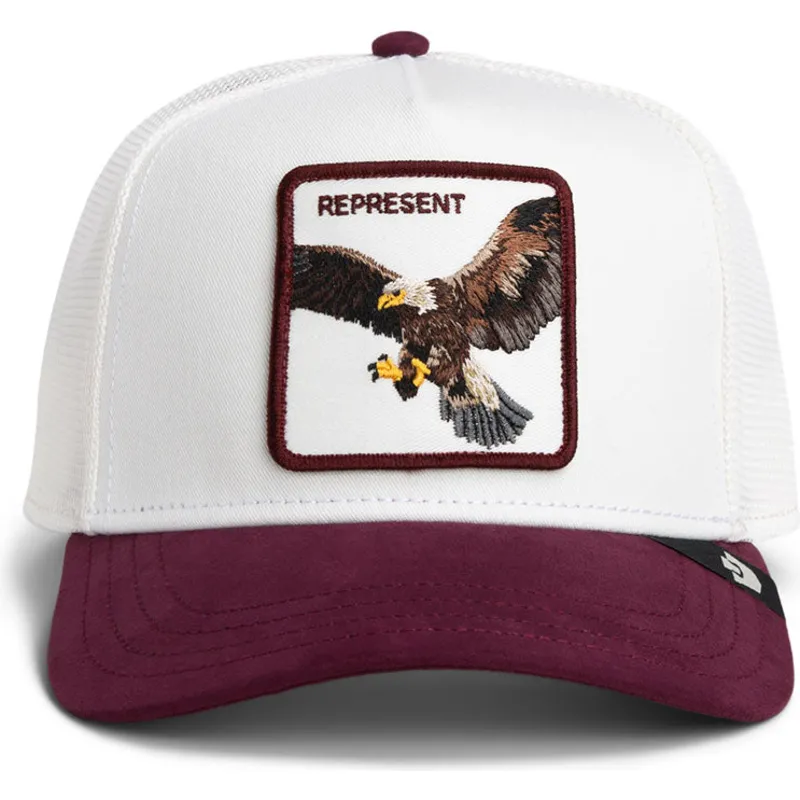 cappellino-trucker-bianco-e-granata-aquila-represent-microsuede-eagle-the-farm-di-goorin-bros