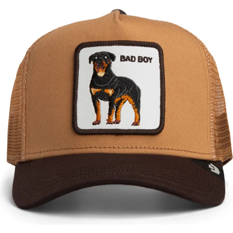 gorra-trucker-marron-para-nino-perro-rottweiler-bad-boy-mini-the-farm-de-goorin-bros
