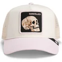 cappellino-trucker-beige-e-rosa-teschio-the-cancelled-skull-whisper-the-farm-di-goorin-bros
