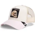cappellino-trucker-beige-e-rosa-teschio-the-cancelled-skull-whisper-the-farm-di-goorin-bros