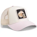 cappellino-trucker-beige-e-rosa-teschio-the-cancelled-skull-whisper-the-farm-di-goorin-bros