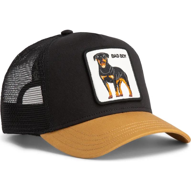 cappellino-trucker-nero-e-marrone-cane-rottweiler-bad-boy-the-farm-di-goorin-bros