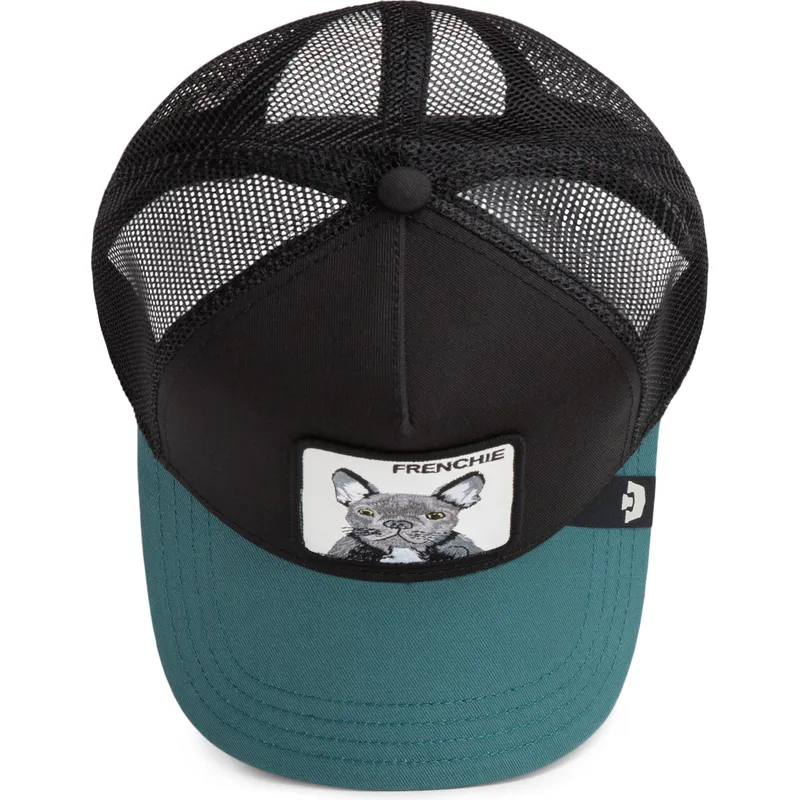 cappellino-trucker-nero-e-verde-cane-bulldog-francese-frenchie-the-farm-di-goorin-bros