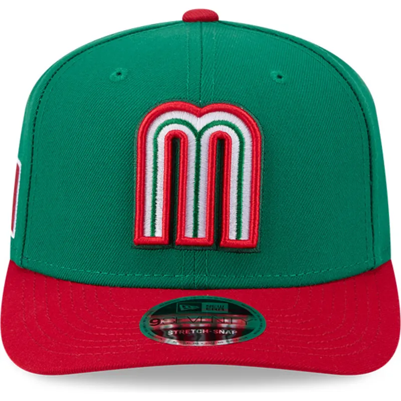 cappellino-curvo-verde-e-rosso-snapback-9seventy-stretch-snap-mexico-2026-world-baseball-classic-di-new-era
