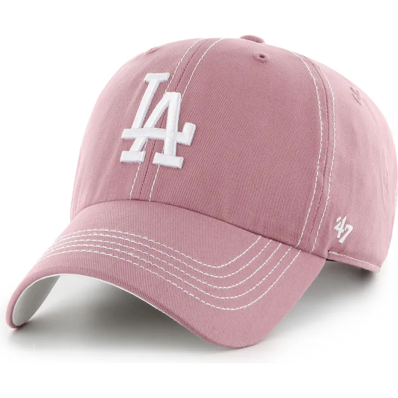 cappellino-curvo-rosa-regolabile-clean-up-contrast-stitch-dei-los-angeles-dodgers-mlb-di-47-brand
