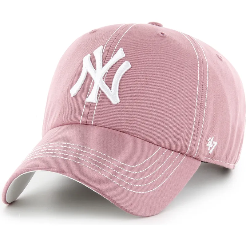 cappellino-curvo-rosa-regolabile-clean-up-contrast-stitch-dei-new-york-yankees-mlb-di-47-brand