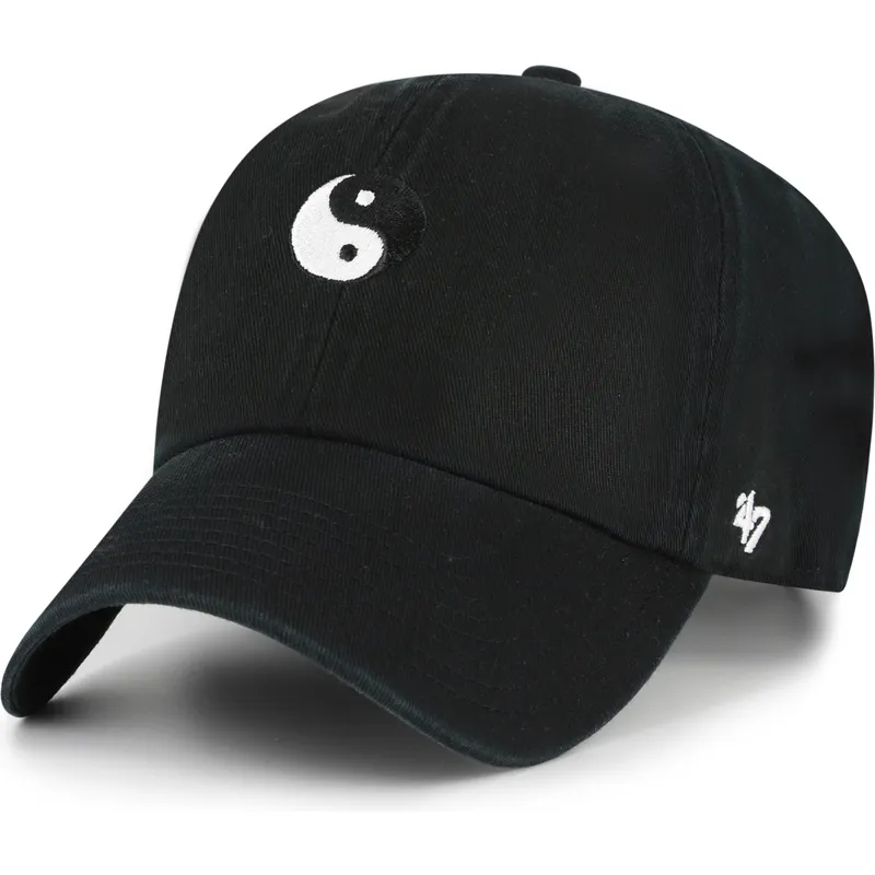 cappellino-curvo-nero-regolabile-yin-yang-smiley-clean-up-base-runner-icon-di-47-brand
