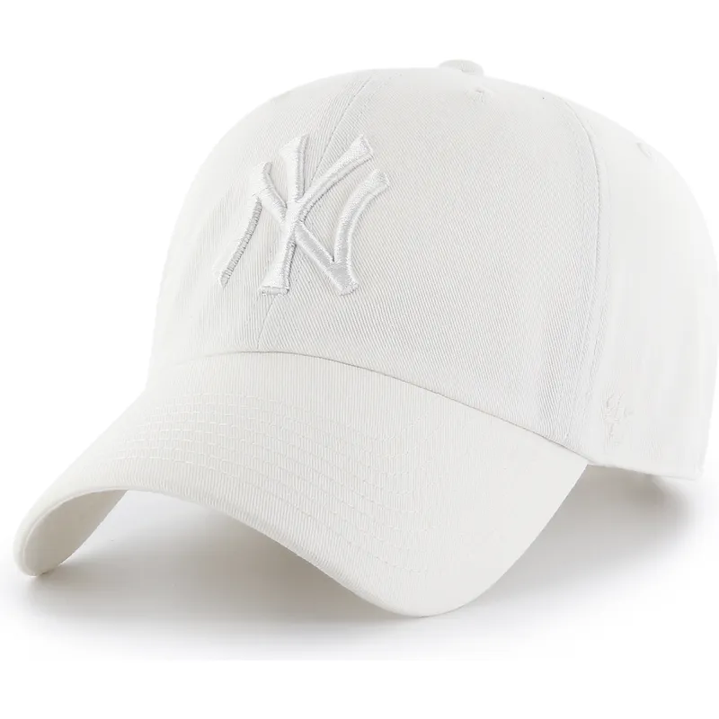 cappellino-curvo-bianco-con-logo-bianco-regolabile-clean-up-dei-new-york-yankees-mlb-di-47-brand