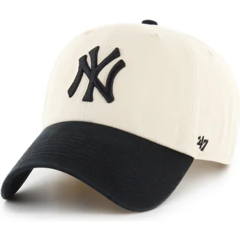 Cappellino curvo beige e nero regolabile Clean Up Two Tone No Loop Label dei New York Yankees MLB di 47 Brand