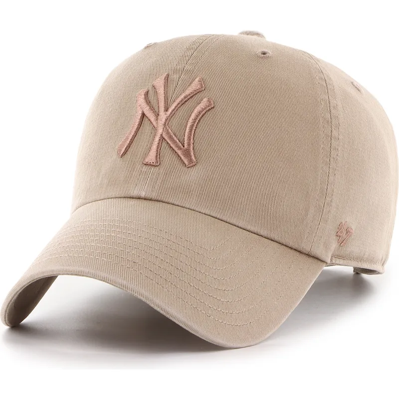 cappellino-curvo-marrone-regolabile-con-logo-marrone-clean-up-no-loop-label-dei-new-york-yankees-mlb-di-47-brand