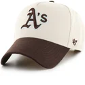 cappellino-visiera-curva-beige-e-marrone-snapback-mvp-dt-sure-shot-two-tone-cotton-di-oakland-athletics-mlb-di-47-brand