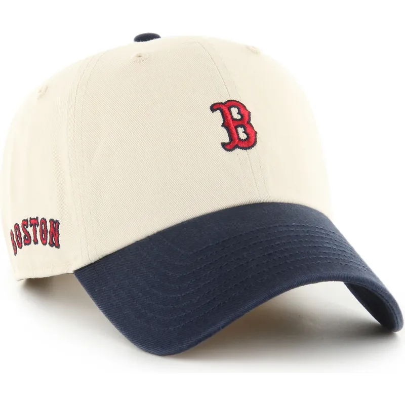 cappellino-curvo-beige-e-blu-marino-regolabile-clean-up-base-runner-sure-shot-two-tone-dei-boston-red-sox-mlb-di-47-brand