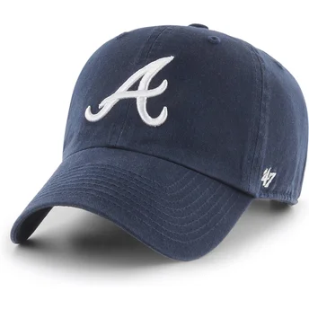 Cappellino curvo blu marino regolabile Clean Up di Atlanta Braves MLB di 47 Brand