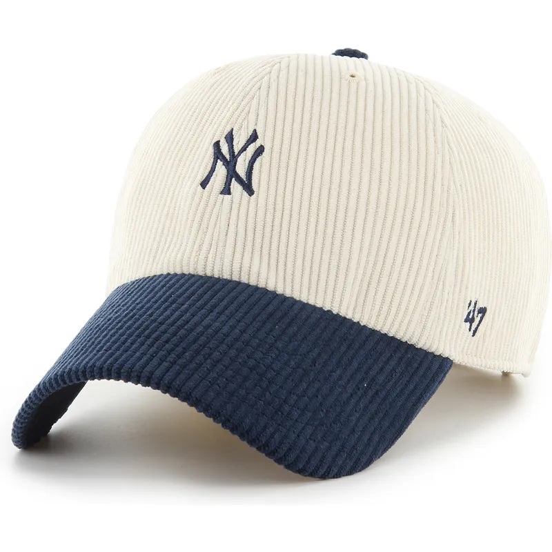 cappellino-curvo-beige-e-blu-marino-regolabile-clean-up-cord-base-runner-two-tone-di-new-york-yankees-mlb-di-47-brand