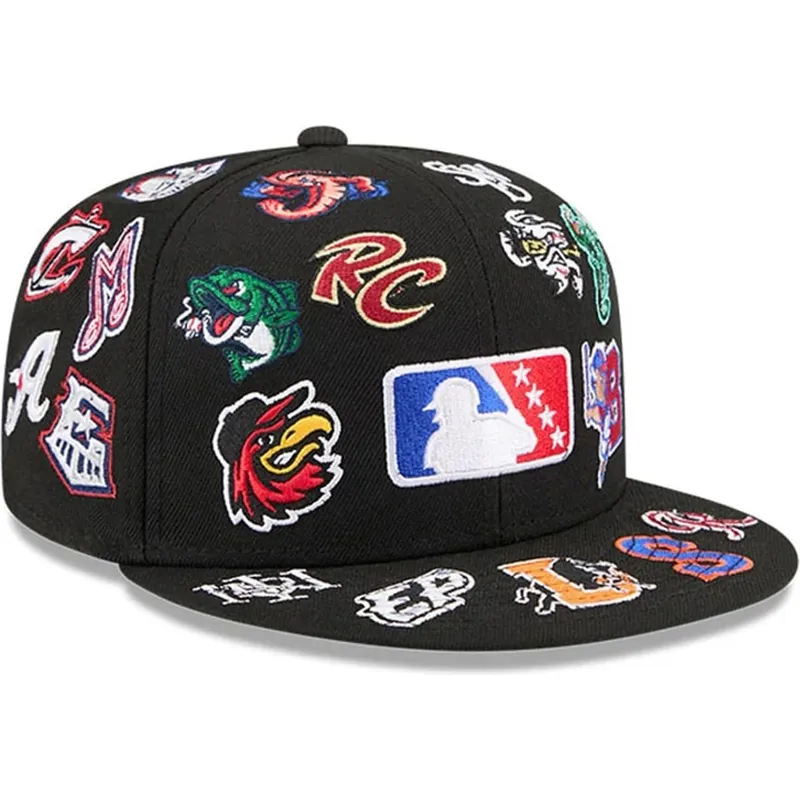 cappello-piatto-nero-aderente-59fifty-all-over-di-milb-di-new-era