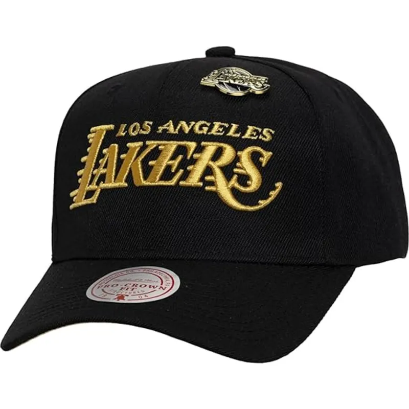 cappellino-curvo-nero-snapback-pinned-gold-pro-dei-los-angeles-lakers-nba-di-mitchell-ness