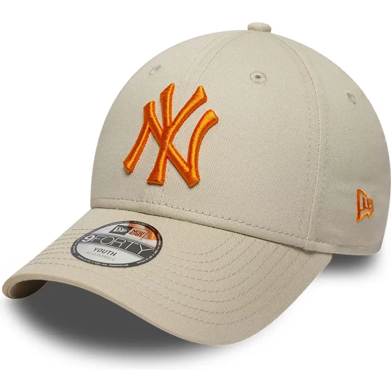 cappellino-curvo-beige-regolabile-con-logo-arancione-per-bambino-9forty-league-essential-di-new-york-yankees-mlb-di-new-era