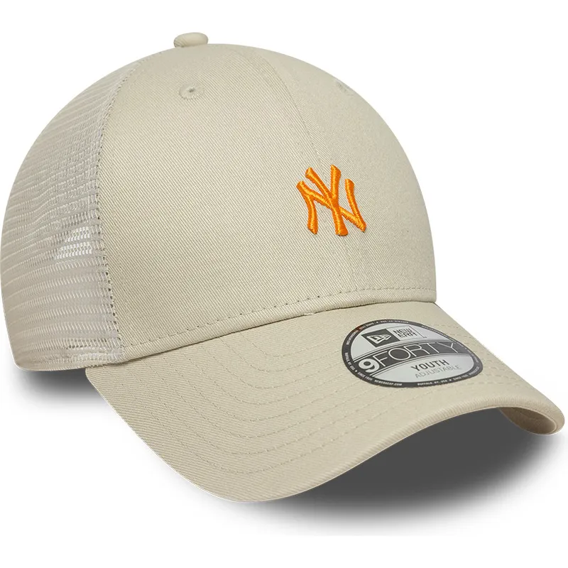 cappellino-trucker-beige-regolabile-con-logo-arancione-per-bambino-9forty-homefield-dei-new-york-yankees-mlb-di-new-era