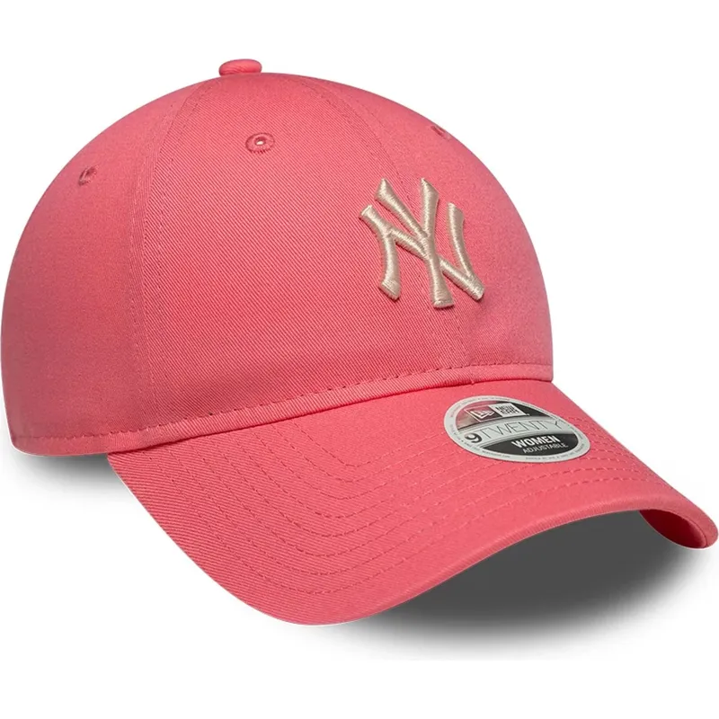 cappellino-curvo-rosa-regolabile-con-logo-beige-da-donna-9twenty-league-essential-midi-dei-new-york-yankees-mlb-di-new-era