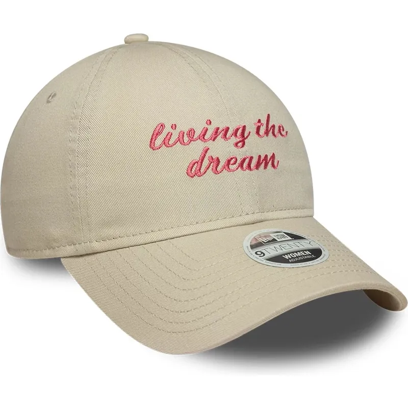 cappellino-curvo-beige-regolabile-da-donna-9twenty-living-the-dream-slogan-di-new-era
