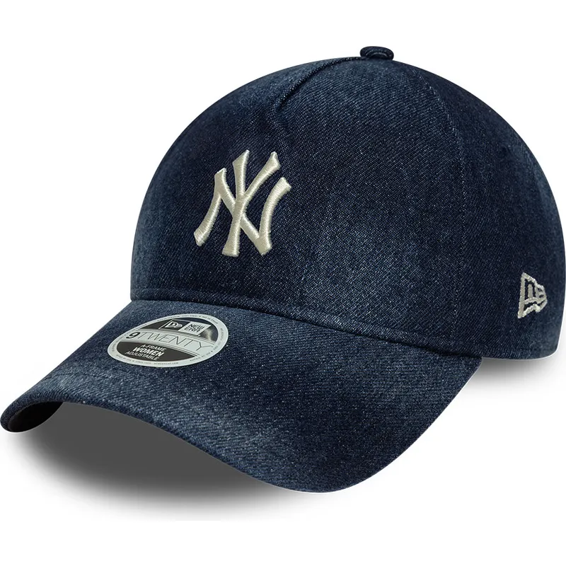 cappellino-curvo-blu-navy-regolabile-da-donna-9twenty-a-frame-denim-dei-new-york-yankees-mlb-di-new-era