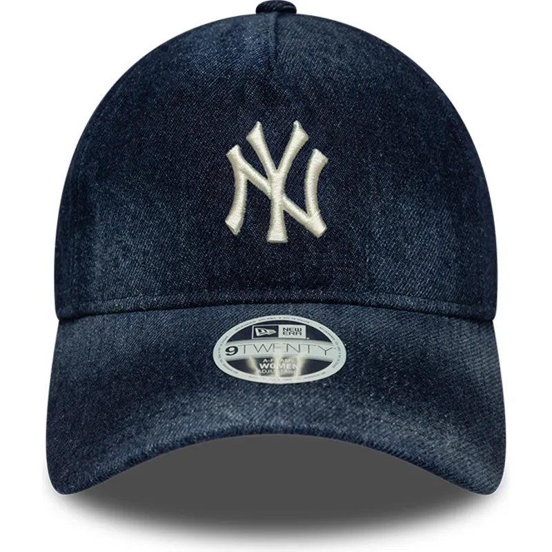 cappellino-curvo-blu-navy-regolabile-da-donna-9twenty-a-frame-denim-dei-new-york-yankees-mlb-di-new-era