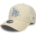 cappellino-trucker-beige-con-logo-blu-da-donna-9forty-a-frame-floral-dei-los-angeles-dodgers-mlb-di-new-era