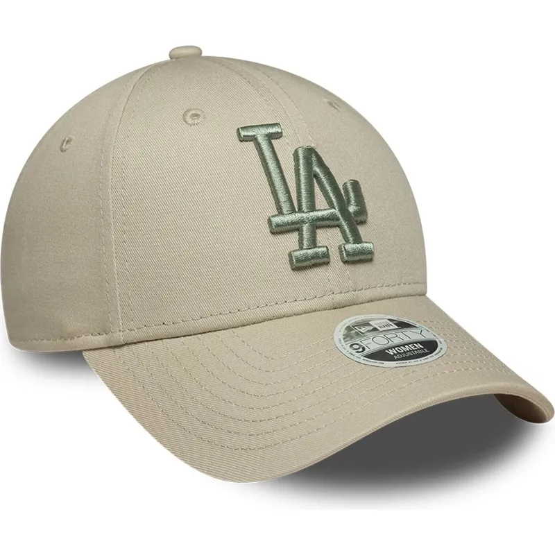 cappellino-curvo-beige-regolabile-con-logo-verde-da-donna-9forty-league-essential-dei-los-angeles-dodgers-mlb-di-new-era