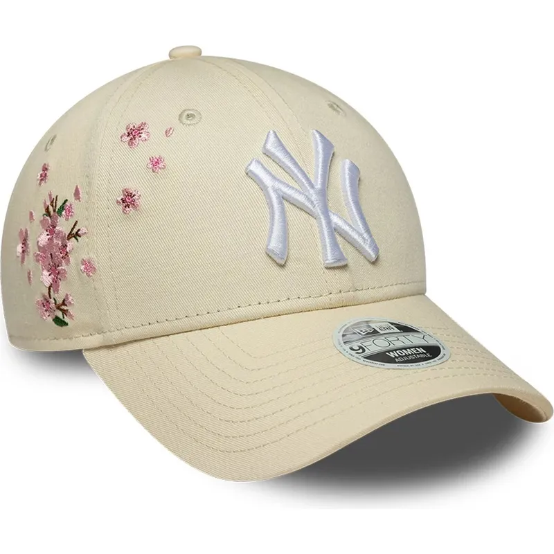 cappellino-curvo-beige-regolabile-da-donna-9forty-floral-icon-side-dei-new-york-yankees-mlb-di-new-era