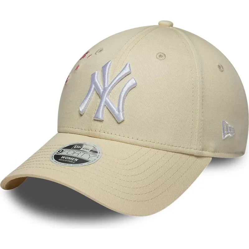 cappellino-curvo-beige-regolabile-da-donna-9forty-floral-icon-side-dei-new-york-yankees-mlb-di-new-era
