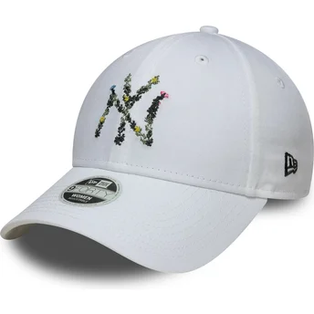 Cappellino curvo bianco regolabile da donna 9FORTY Floral Infill dei New York Yankees MLB di New Era