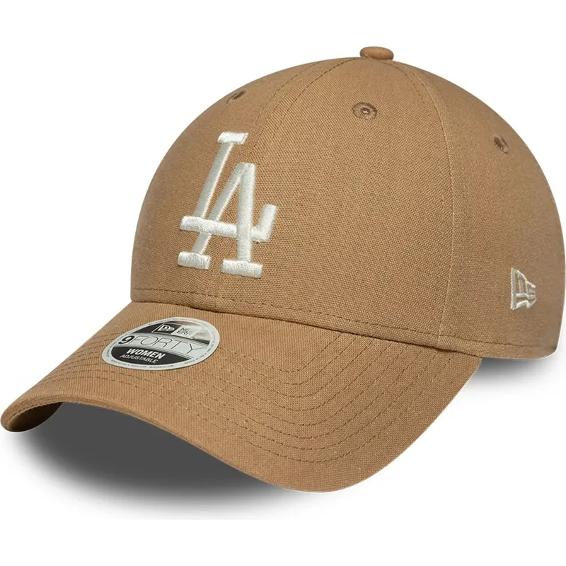 cappellino-curvo-marrone-regolabile-da-donna-9forty-linen-dei-los-angeles-dodgers-mlb-di-new-era